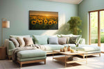 Sunlit Reverie in Bloom sunflower canvas wall art shown hanging in a styled interior
