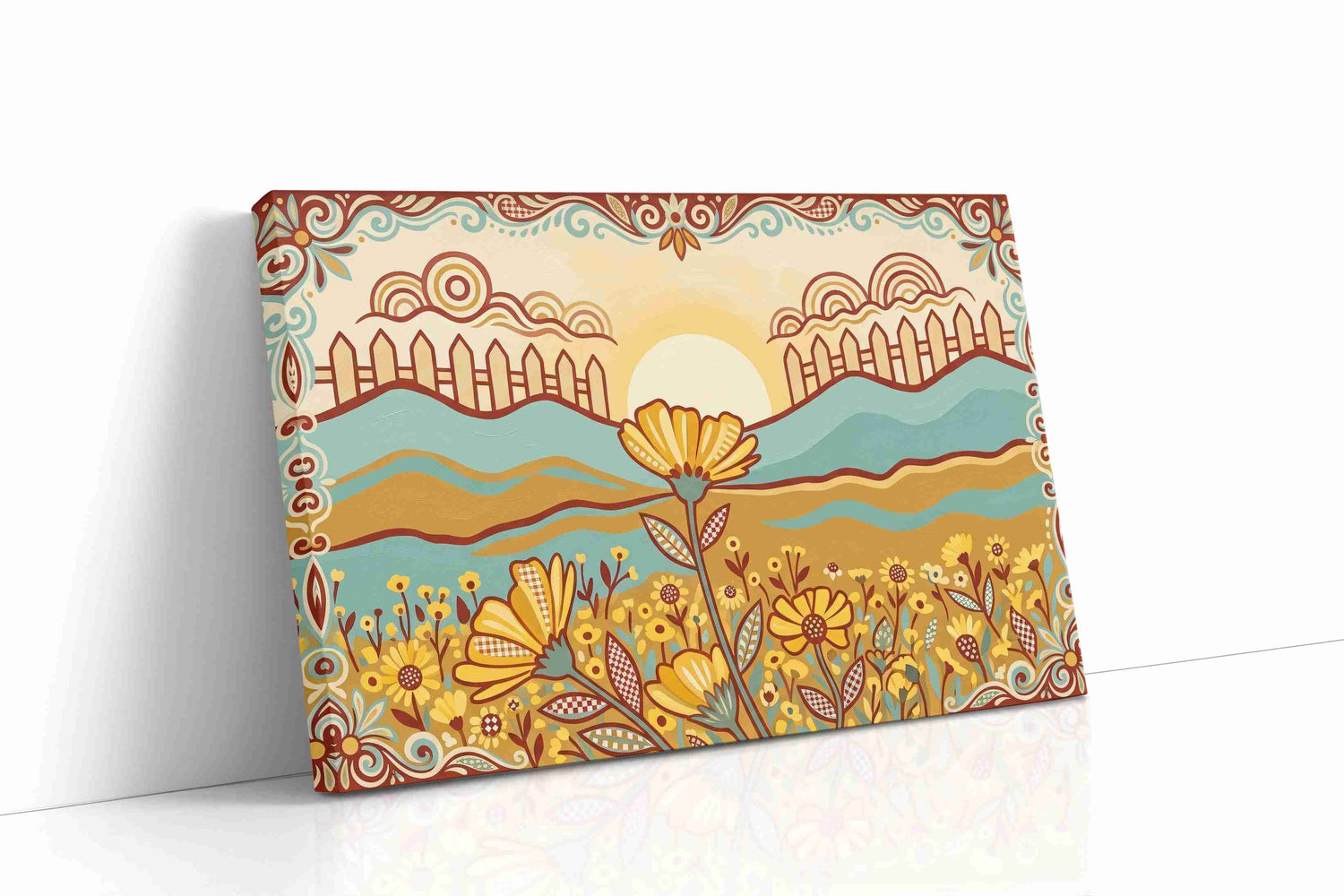 Sunrise Over Marigold Meadow sunflower canvas wall art gallery-wrapped landscape canvas studio shot