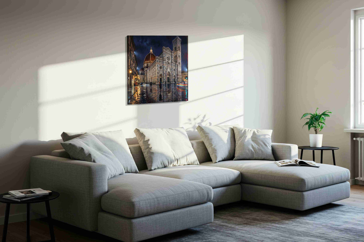 Florence After the Downpour urban canvas wall art styled in a living room