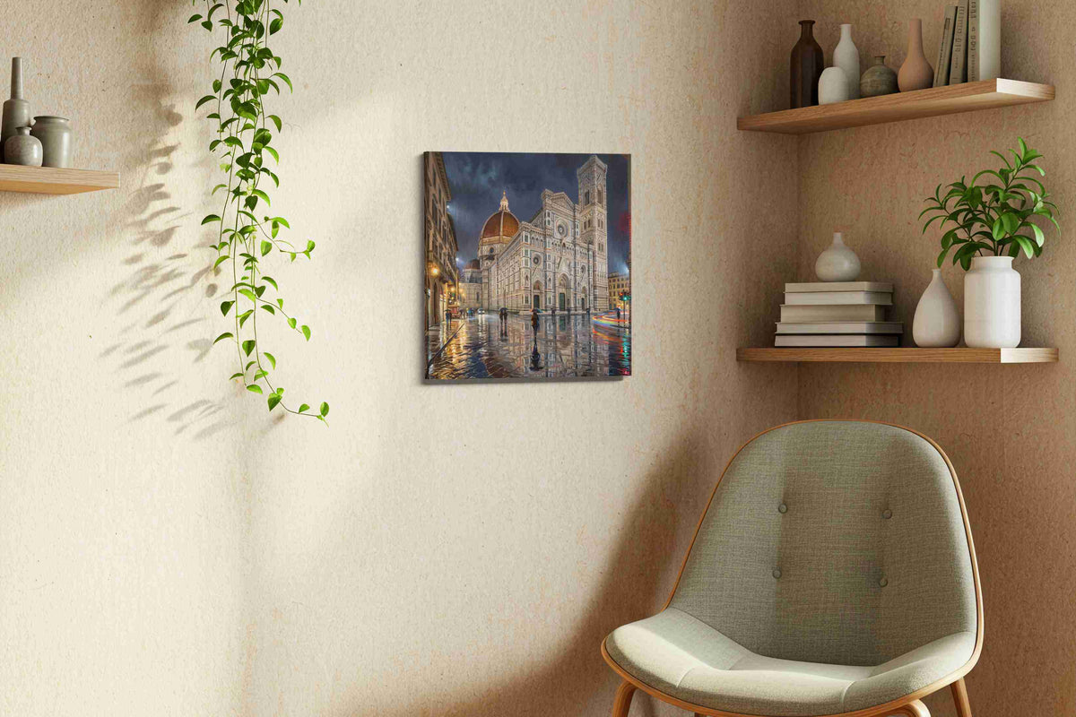 Florence After the Downpour urban canvas wall art shown hanging in a sleek modern interior