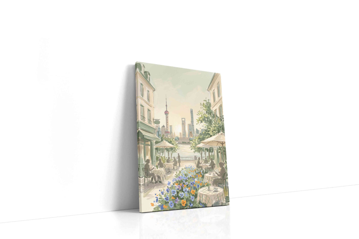 Shanghai Café Serenade urban canvas wall art gallery-wrapped portrait canvas studio shot
