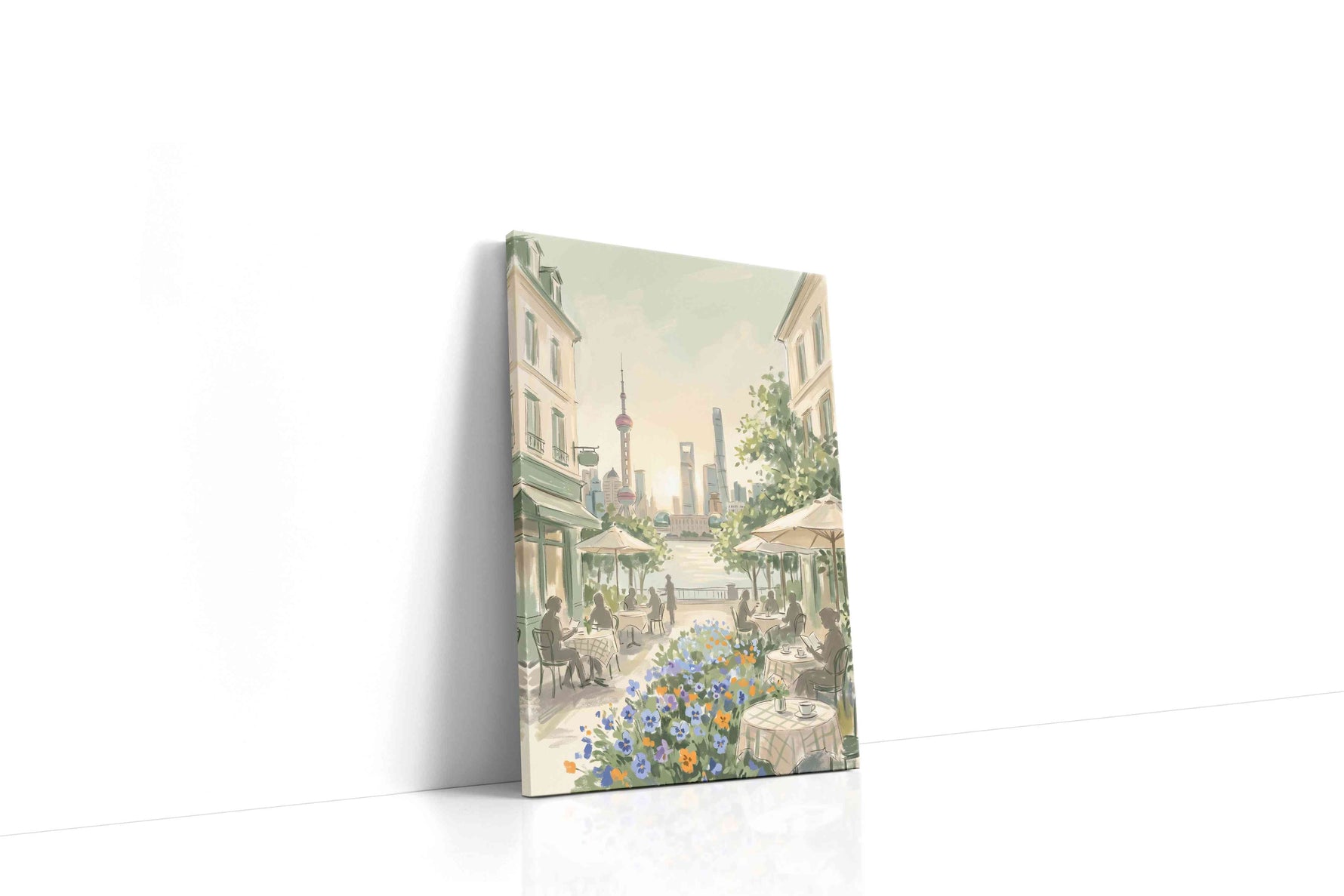 Shanghai Café Serenade urban canvas wall art gallery-wrapped portrait canvas studio shot