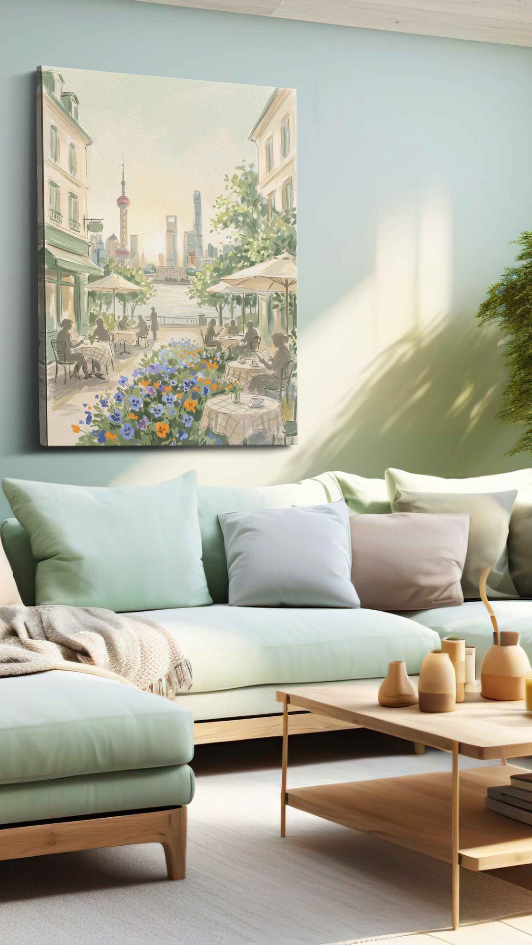 Shanghai Café Serenade - Urban Wall Art, Cityscape Canvas Print, Modern City Art