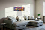 Violet Currents of the Skyline urban canvas wall art styled in a living room