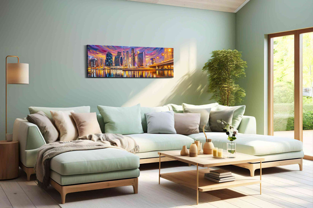 Violet Currents of the Skyline - Urban Wall Art, Cityscape Canvas Print, Modern City Art