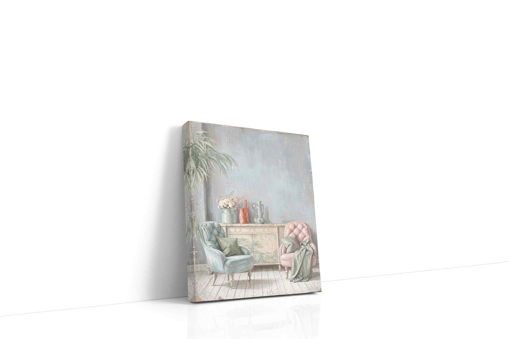 Blush & Blue Reverie vintage canvas wall art gallery-wrapped portrait canvas studio shot