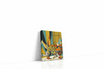 Sunlit Harvest Sonata vintage canvas wall art displayed above a sofa in a modern living room