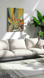 Sunlit Harvest Sonata vintage canvas wall art in a modern interior mockup