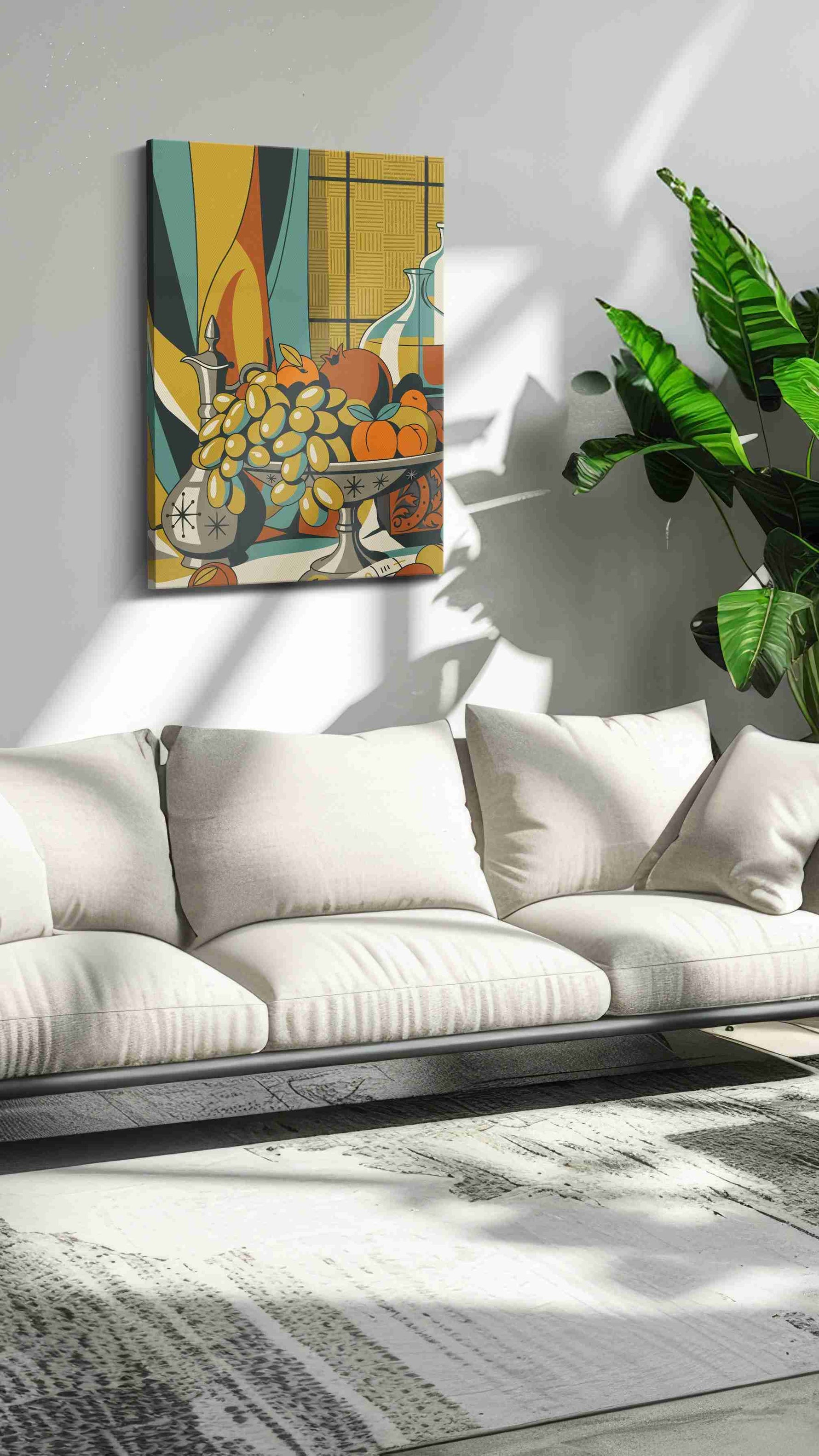 Sunlit Harvest Sonata vintage canvas wall art in a modern interior mockup