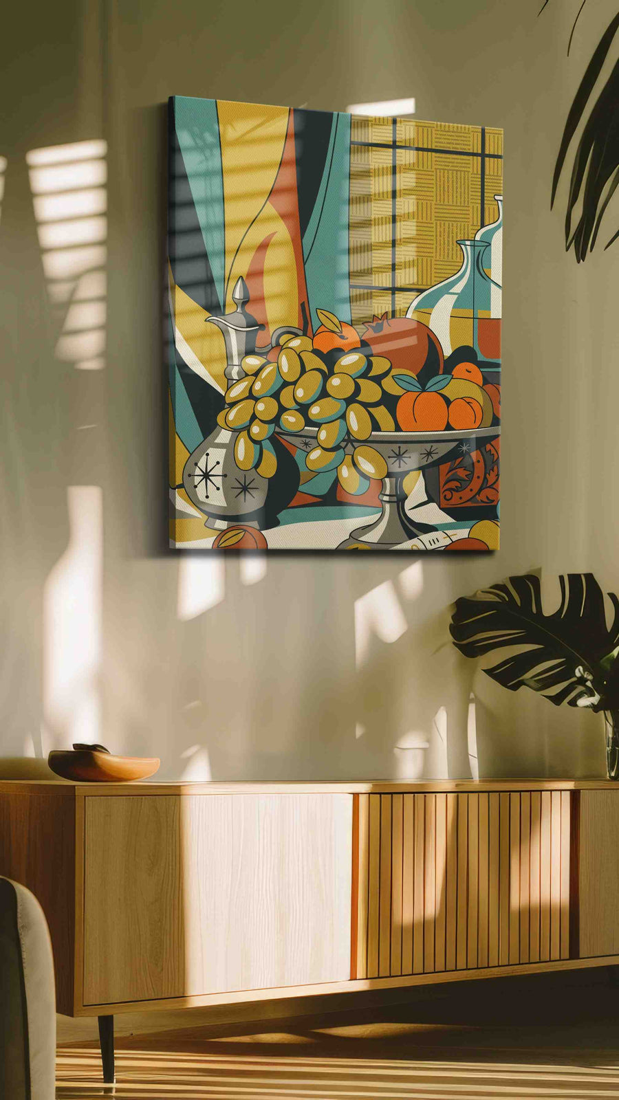 Sunlit Harvest Sonata vintage canvas wall art in a contemporary interior mockup
