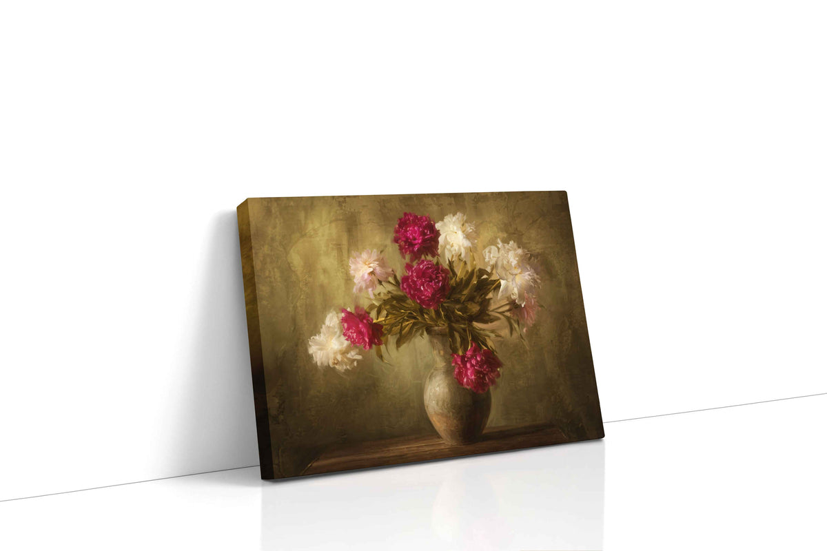 Velvet Peonies at Dusk vintage canvas wall art gallery-wrapped landscape canvas studio shot