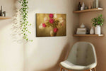 Velvet Peonies at Dusk vintage canvas wall art styled in a living room