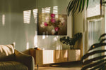 Velvet Peonies at Dusk vintage canvas wall art in a contemporary interior mockup