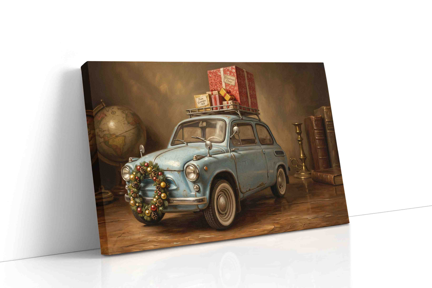Yuletide Roadster Reverie vintage canvas wall art gallery-wrapped landscape canvas studio shot