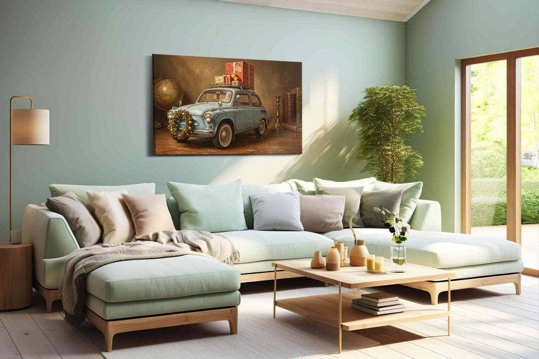 Yuletide Roadster Reverie - Vintage Wall Art, Retro Canvas Print, Classic Decor