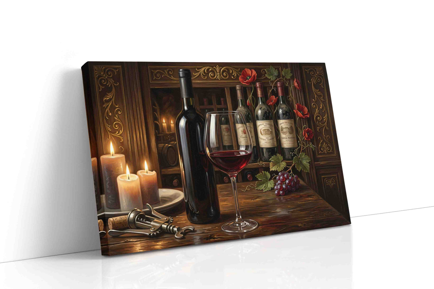 Candlelit Bordeaux Reverie wine canvas wall art gallery-wrapped landscape canvas studio shot