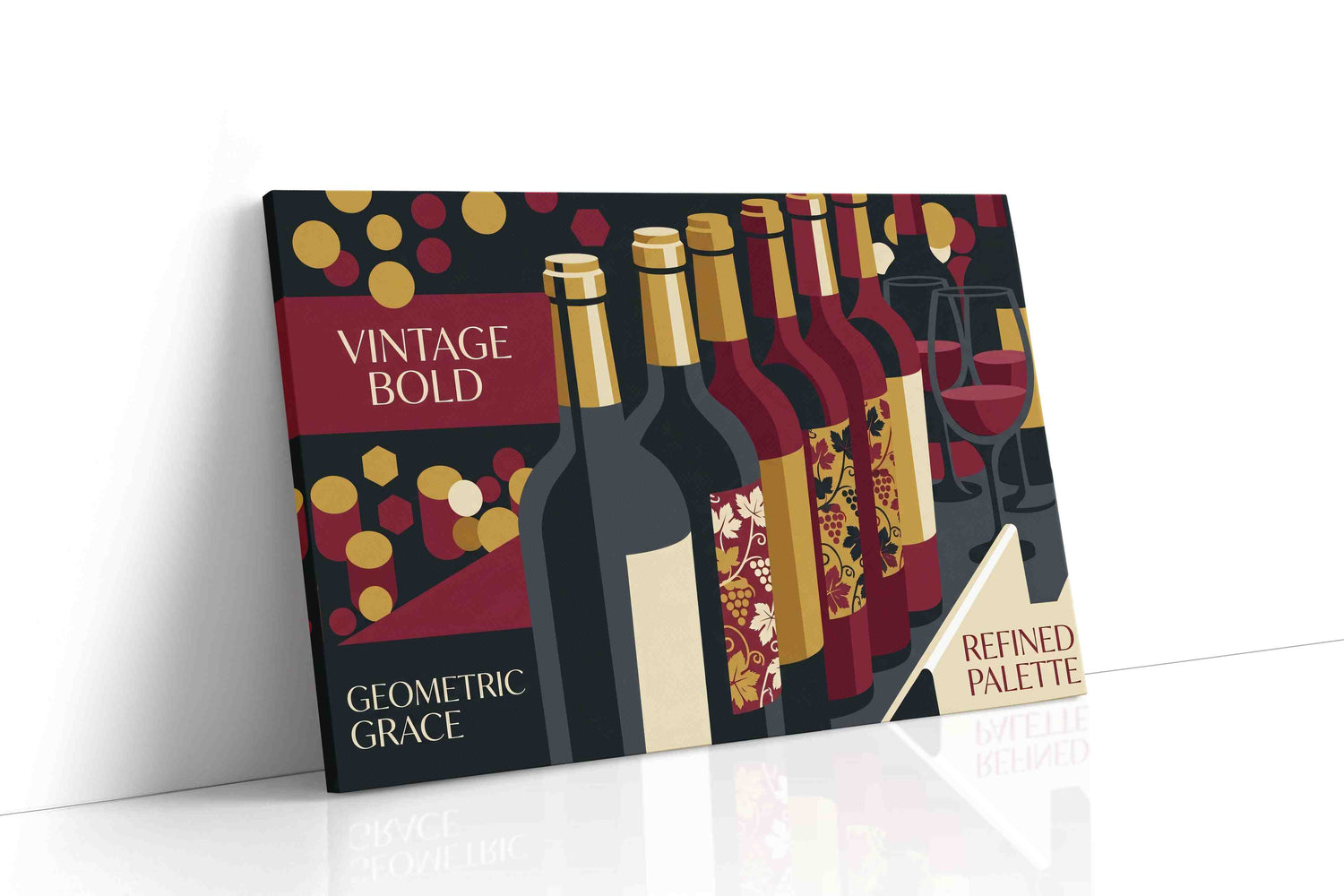Cellar Nocturne in Garnet wine canvas wall art gallery-wrapped landscape canvas studio shot