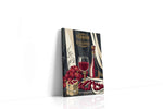 Terroir in Velvet Crimson wine canvas wall art displayed above a sofa in a modern living room