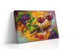 Velvet Harvest Toast wine canvas wall art displayed above a sofa in a modern living room